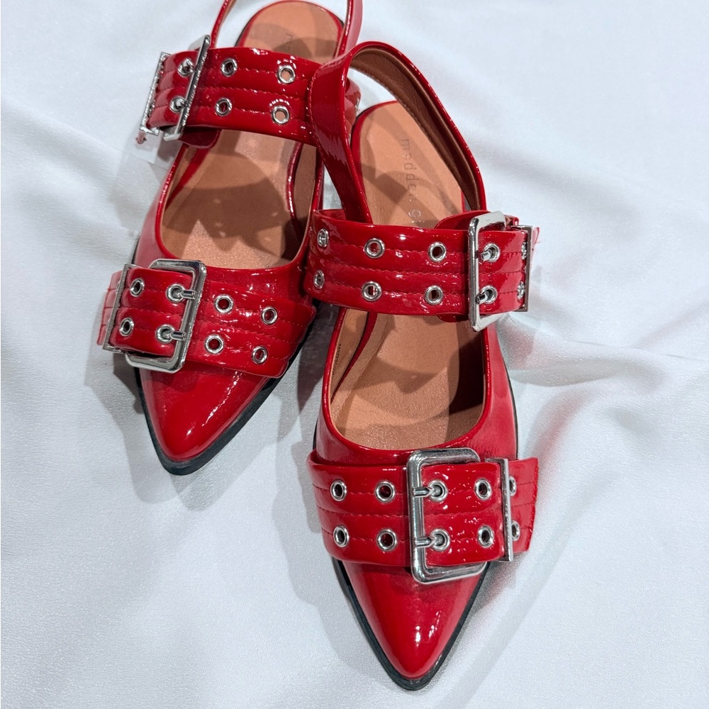 Madden Girl Red Patent Buckle Flats